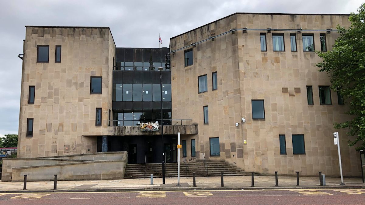 The stone frontage of Bolton Crown Court.