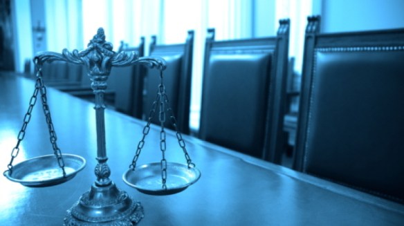 Decorative Scales of Justice in the Courtroom